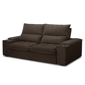 Sofá Retrátil 3 Lugares Com Porta Copo 210cm Andes F05 Veludo Marrom Escuro - Mpozenato