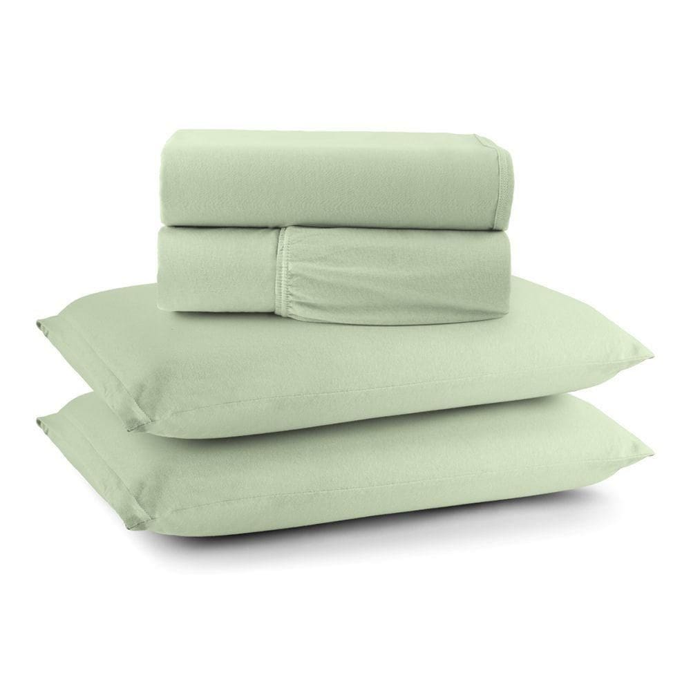 Jogo De Cama Lençol Sereno Queen Em Malha Algodão 4 Peças Verde 100% Algodão