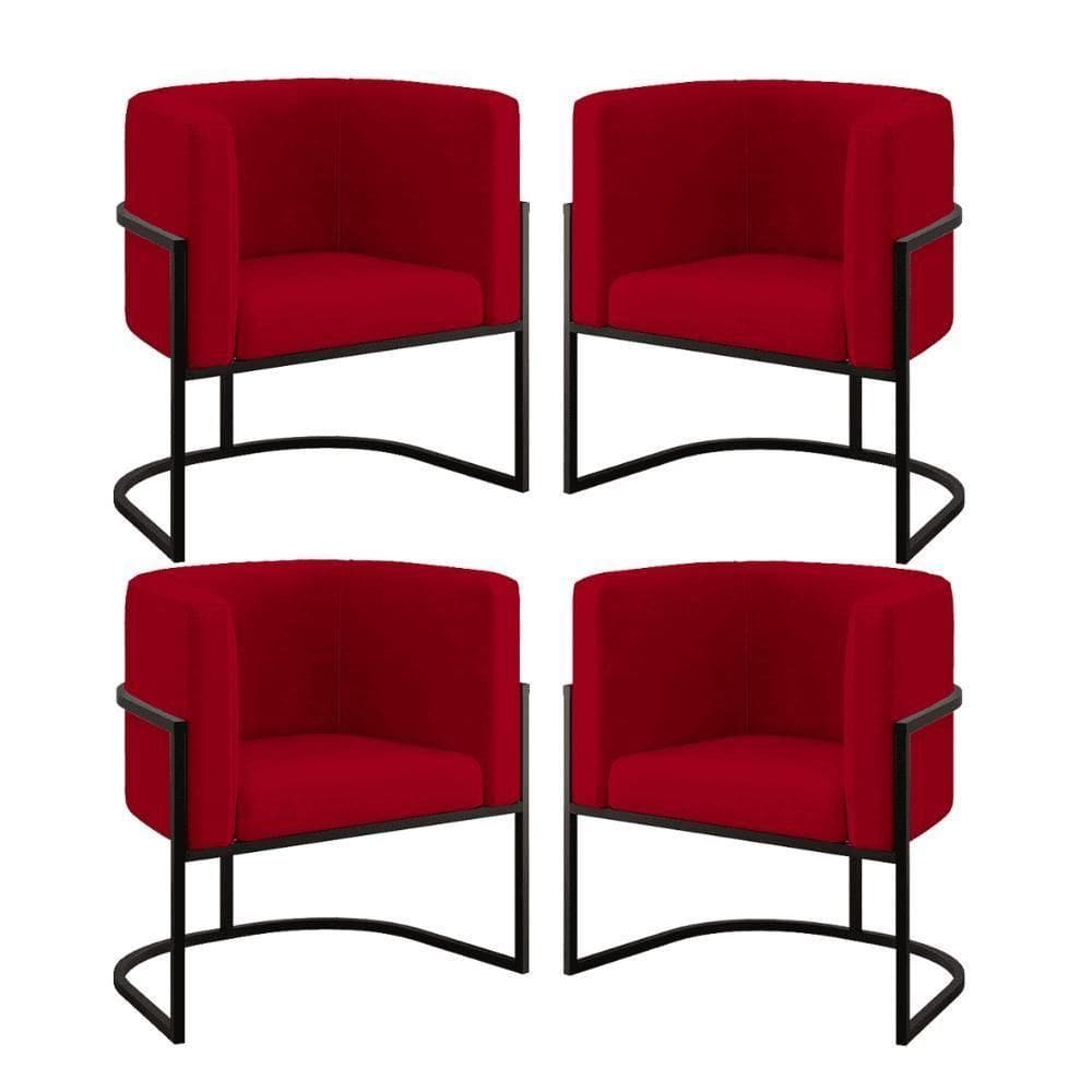 Kit 04 Poltronas Lua Sala Decorativa Base De Ferro Black Vermelho