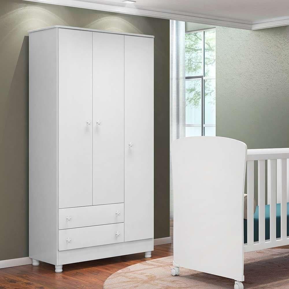 Guarda Roupa 3 Portas 2 Gavetas Doce Sonho Branco