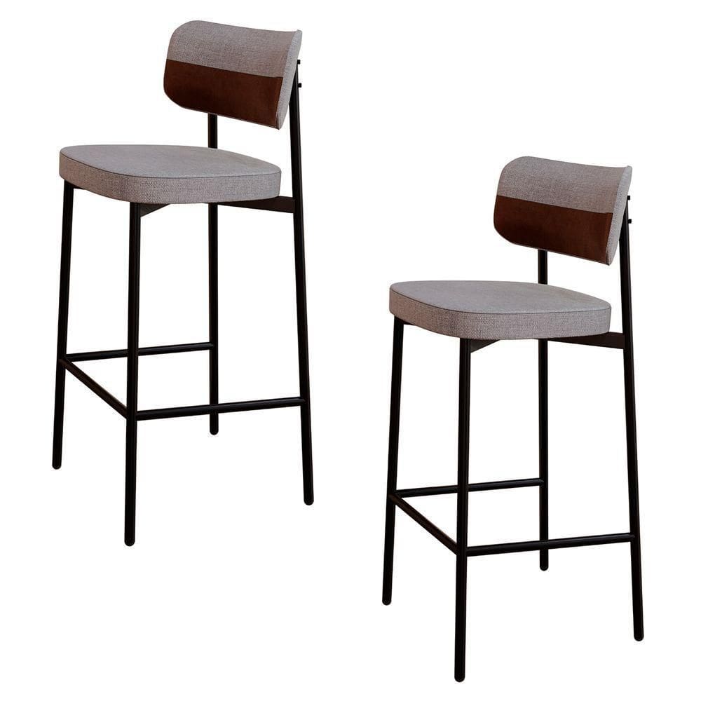 Banqueta Alta Bar Estofada Kit 2 Ella M25 Linho Cinza Cl/whisky - Mpozenato