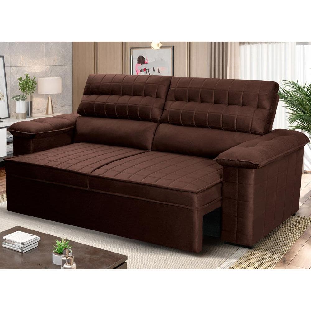 Sofá Retrátil Reclinável 3 lugares com molas 2,00m Quantum Suede Velut Marrom - King House