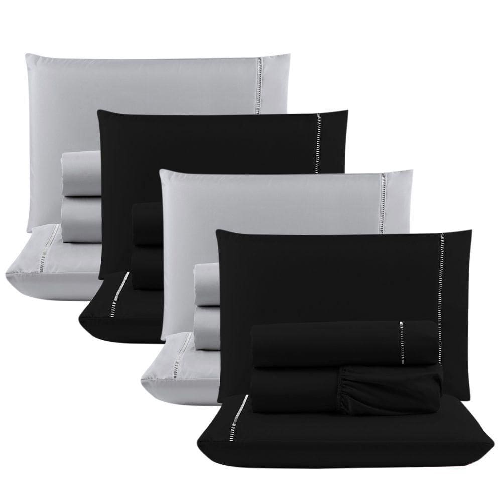 Kit 4 Jogos Cama Lençol Casal 400 Fios 4 Peças Preto + Cinza