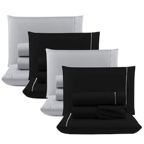 Kit 4 Jogos Cama Lençol Casal 400 Fios 4 Peças Preto + Cinza