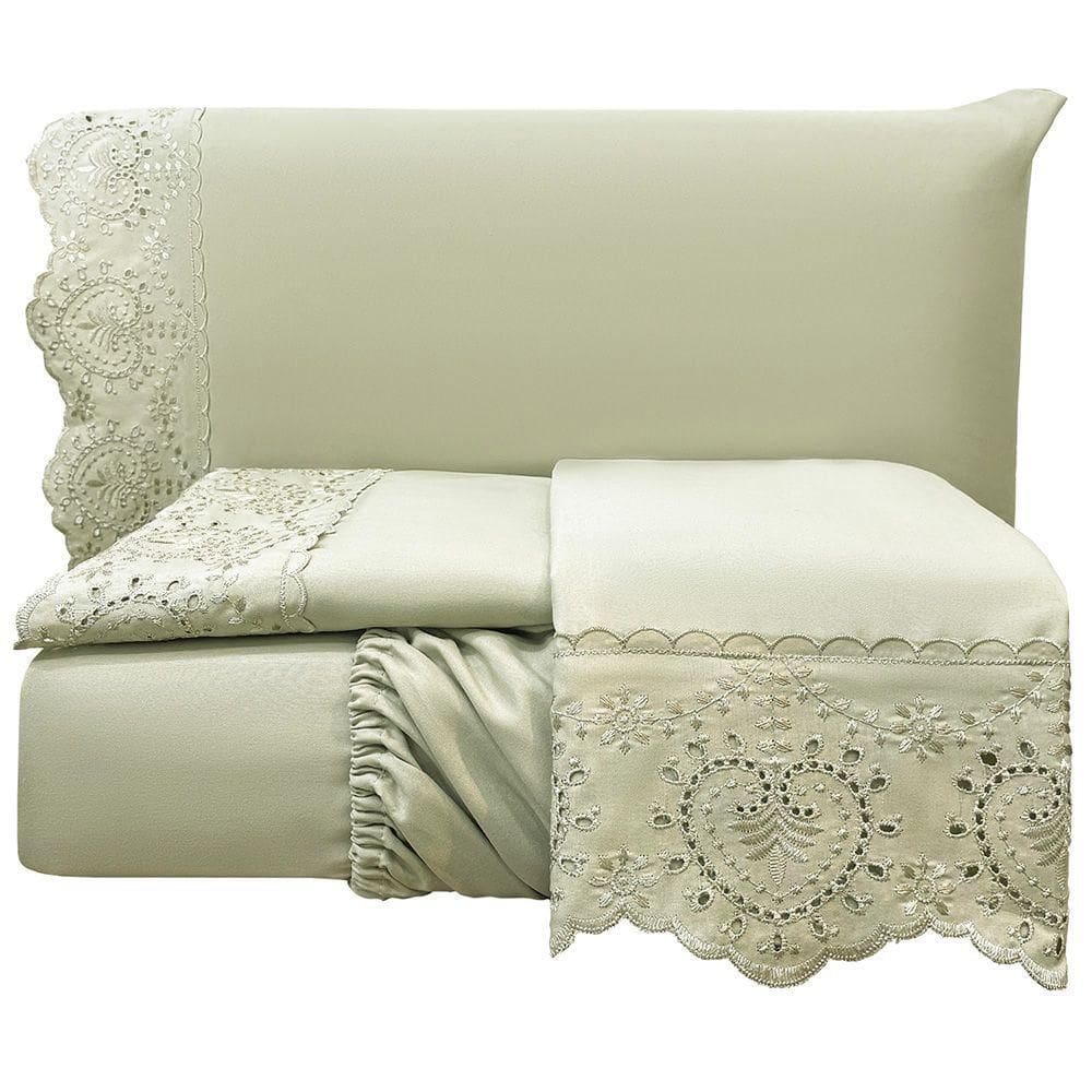 Jogo De Cama Lençol Casal Nupcial Percal 300 Fios 4 Peças Bege 100% Poliéster