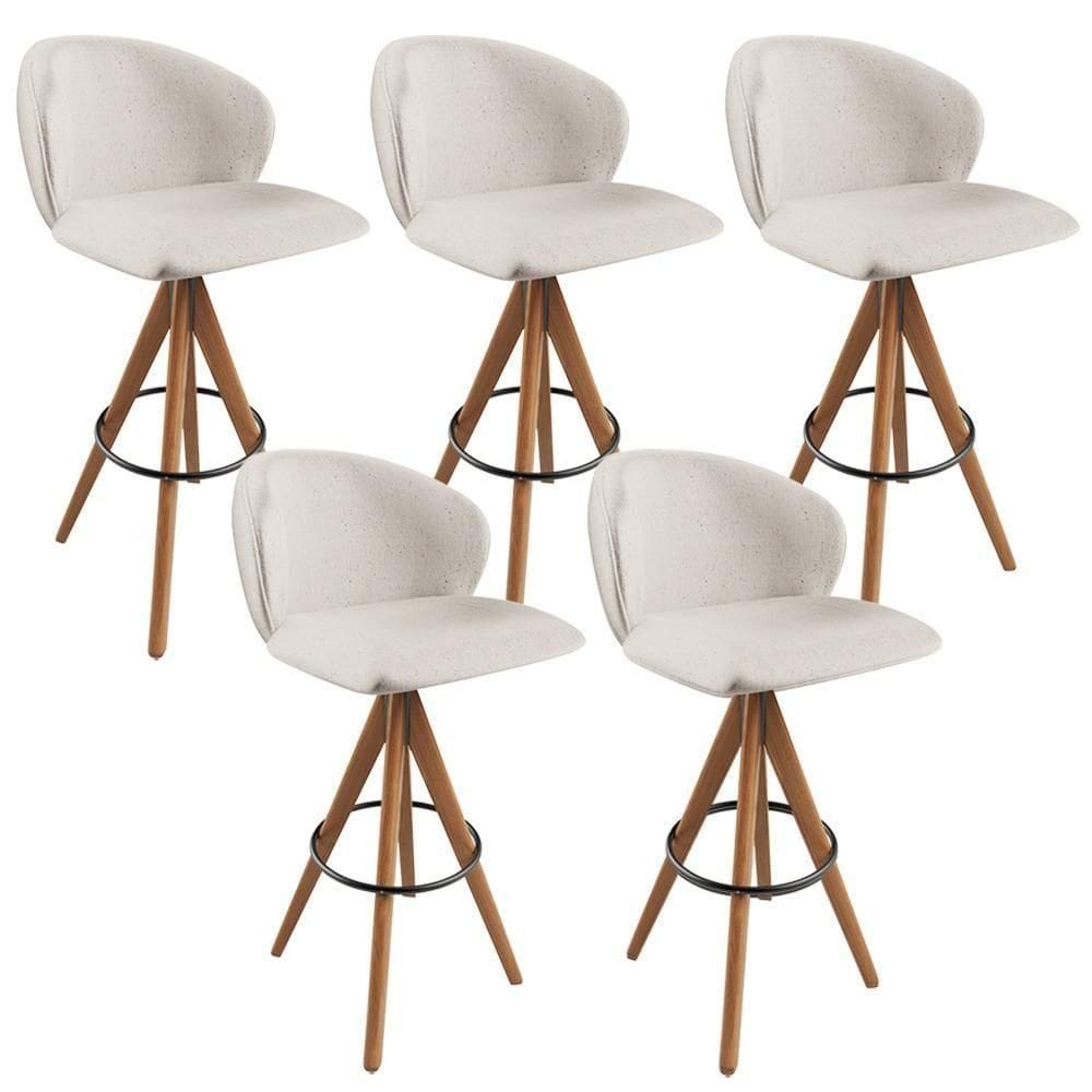 Kit 05 Banquetas Alta Bar Cozinha Sala De Jantar Bar Mia L02 Linho Cru - Lyam Decor