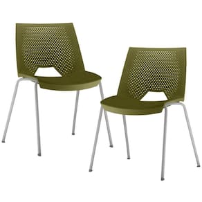 Kit 02 Cadeiras Empilhável Fixa Liked F02 Base Aço Cinza Verde - Lyam Decor