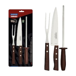 Kit Para Churrasco Tramontina Aço Inox Madeira Natural E Polipropileno 3 Peças