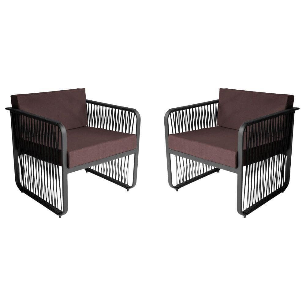 Conjunto 2 Poltronas área Externa Corda Náutica Santiago Preto-marrom