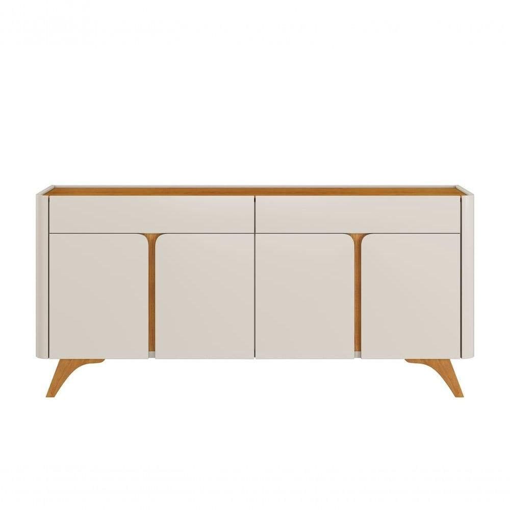 Buffet Aros 4 Portas Pés Madeira Maciça - Mavaular Off White-naturalle