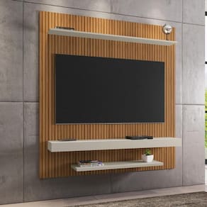 Painel Para Tv Até 60 Polegadas Com Prateleiras Multimóveis Cr45286 Ripado Off White