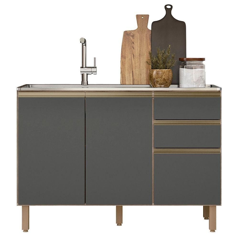 Balcão De Cozinha Com Pia Inox 120cm Maly N03 Carvalho/grafite - Mpozenato