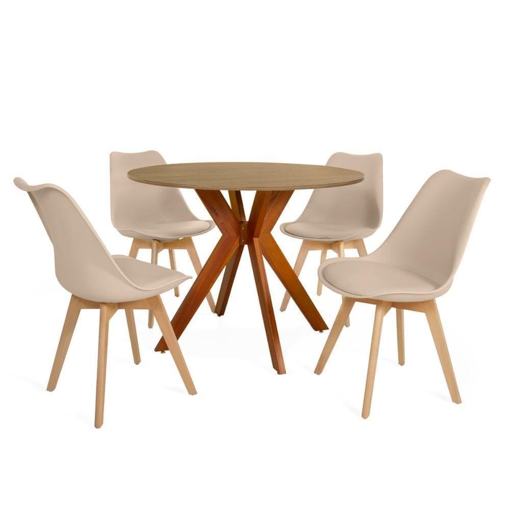 Conjunto Mesa De Jantar Redonda Marci 4 Cadeiras Leda Nude