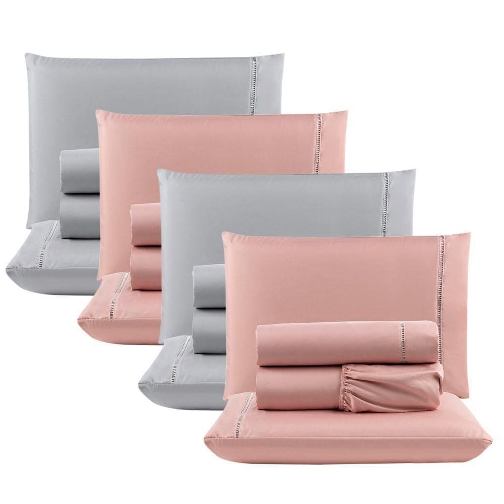 Kit 4 Jogos Cama Lençol Casal 400 Fios 4 Peças Rosê + Cinza