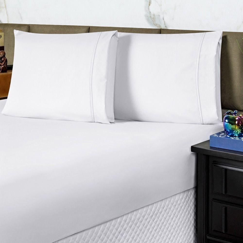 Jogo De Cama Lençol Casal Conforto Percal 300 Fios 3 Peças Branco 100% Poliéster