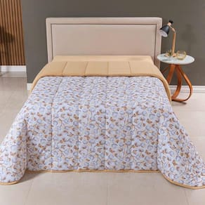 Edredom Cobertor Casa Scarpa Sonnet Queen Malha Estampada Dupla Face Algodão - Borboleta - Mostarda
