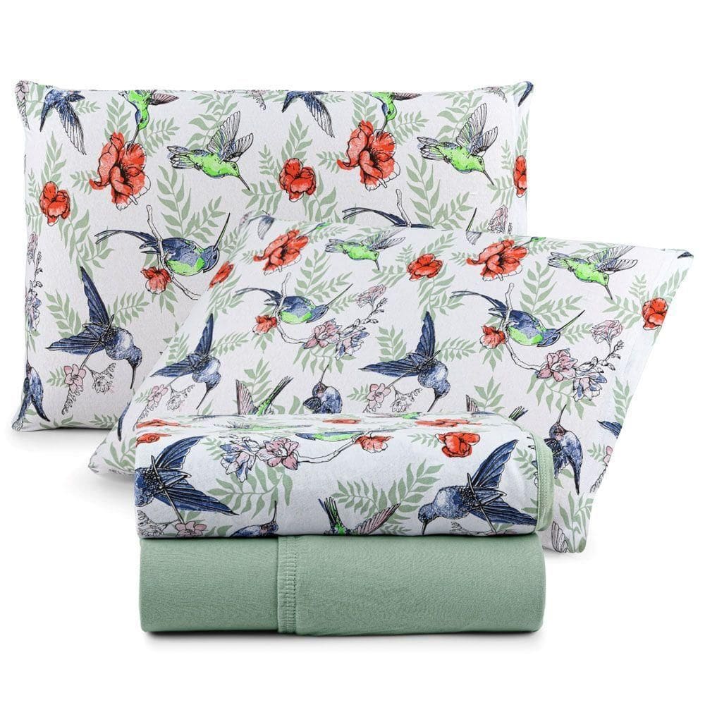 Jogo Cama Lençol Casa Scarpa Sonnet King Malha Estampada Algodão 4 Peças - Beija Flor - Verde