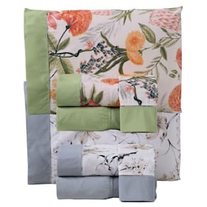 Combo 2 Jogo De Cama Lençol Queen California 4 Peças Verde Cinza 100% Poliéster