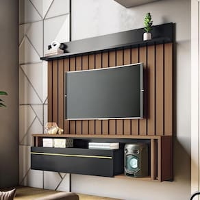 Painel Suspenso Decorativo Stesso Ripado Para Tv Até 55 Polegadas Castanho/preto G26 - Gran Belo