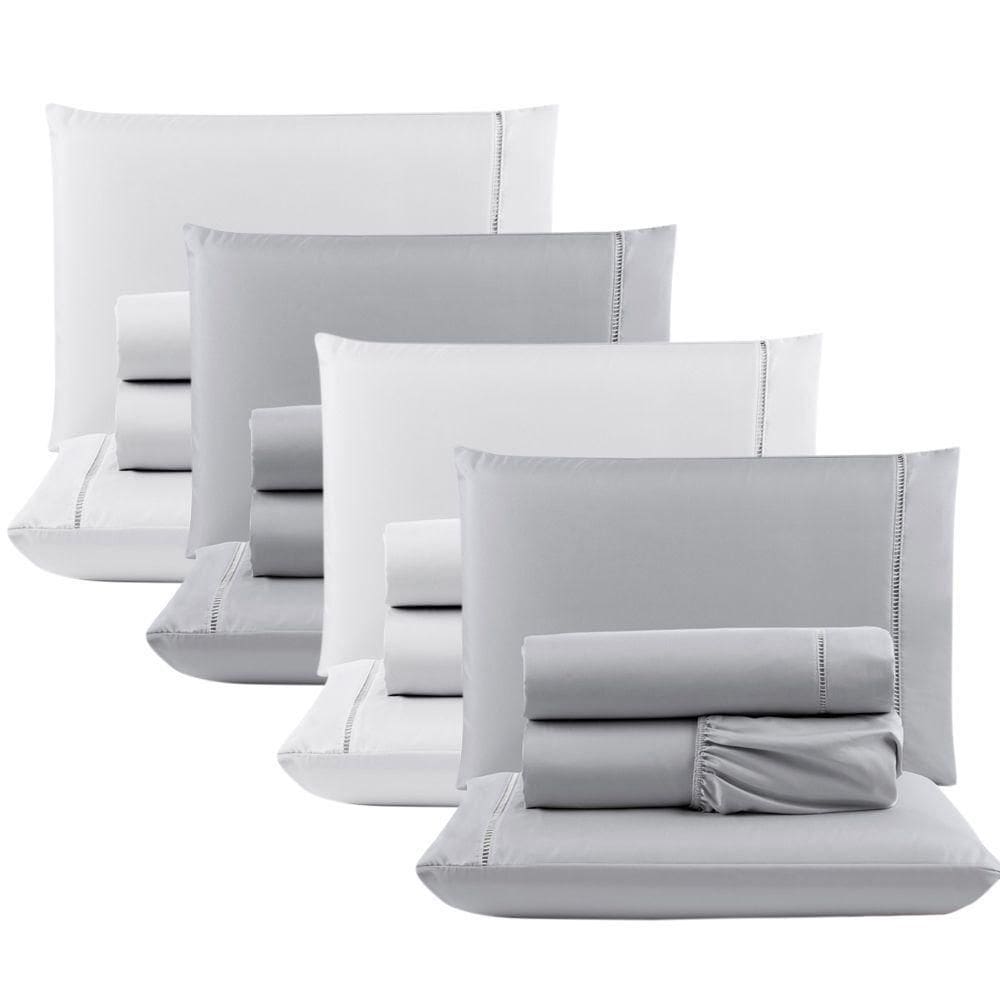 Kit 4 Jogos Cama Lençol Casal 400 Fios 4 Peças Cinza +Branco