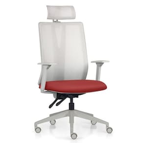 Cadeira Escritório Giratória Presidente Flow F02 Base Cinza Sintético Vermelho - Lyam Decor