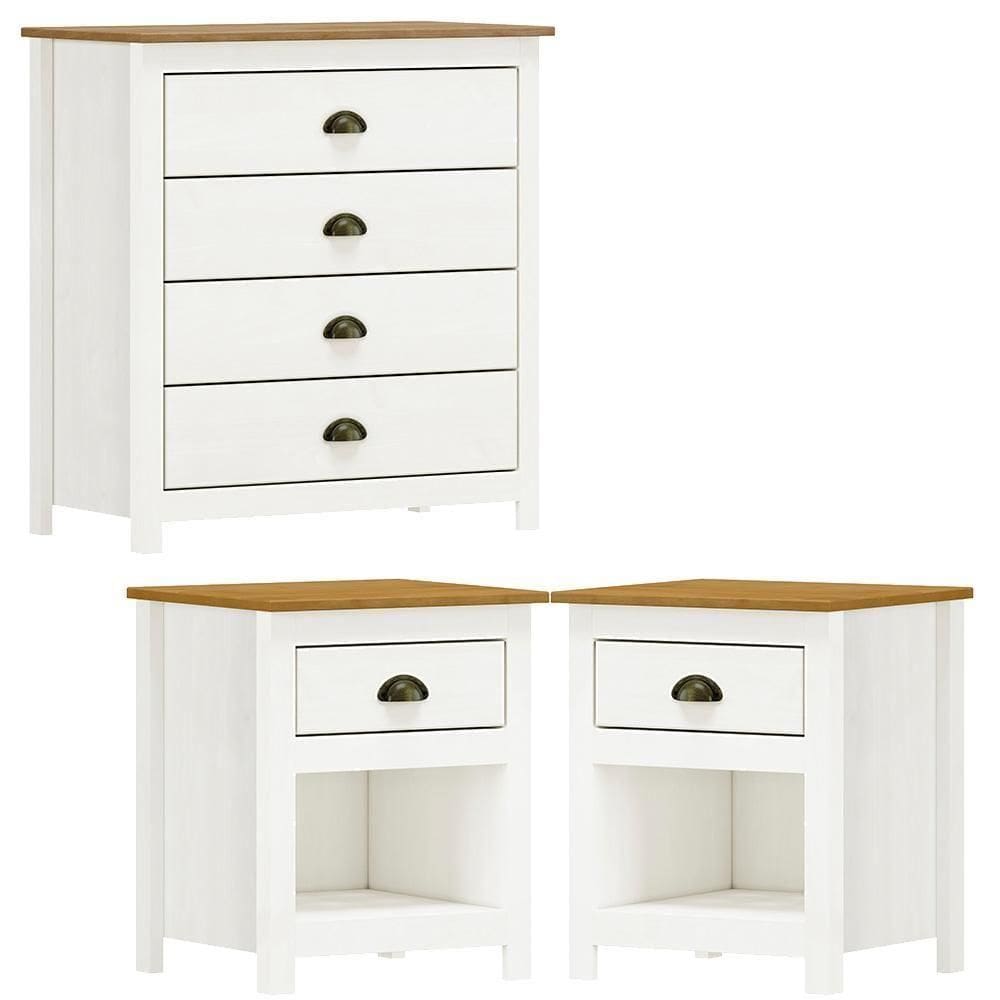 Comoda 4 Gav E 02 Mesas De Cabeceira Madeira Maciça Branco Freijo Milani Store