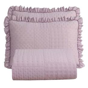 Kit Cobre Leito Colcha Casa Scarpa Maison King C/ Babado Percal 300 Fios 3 Peças - Roxo Malva
