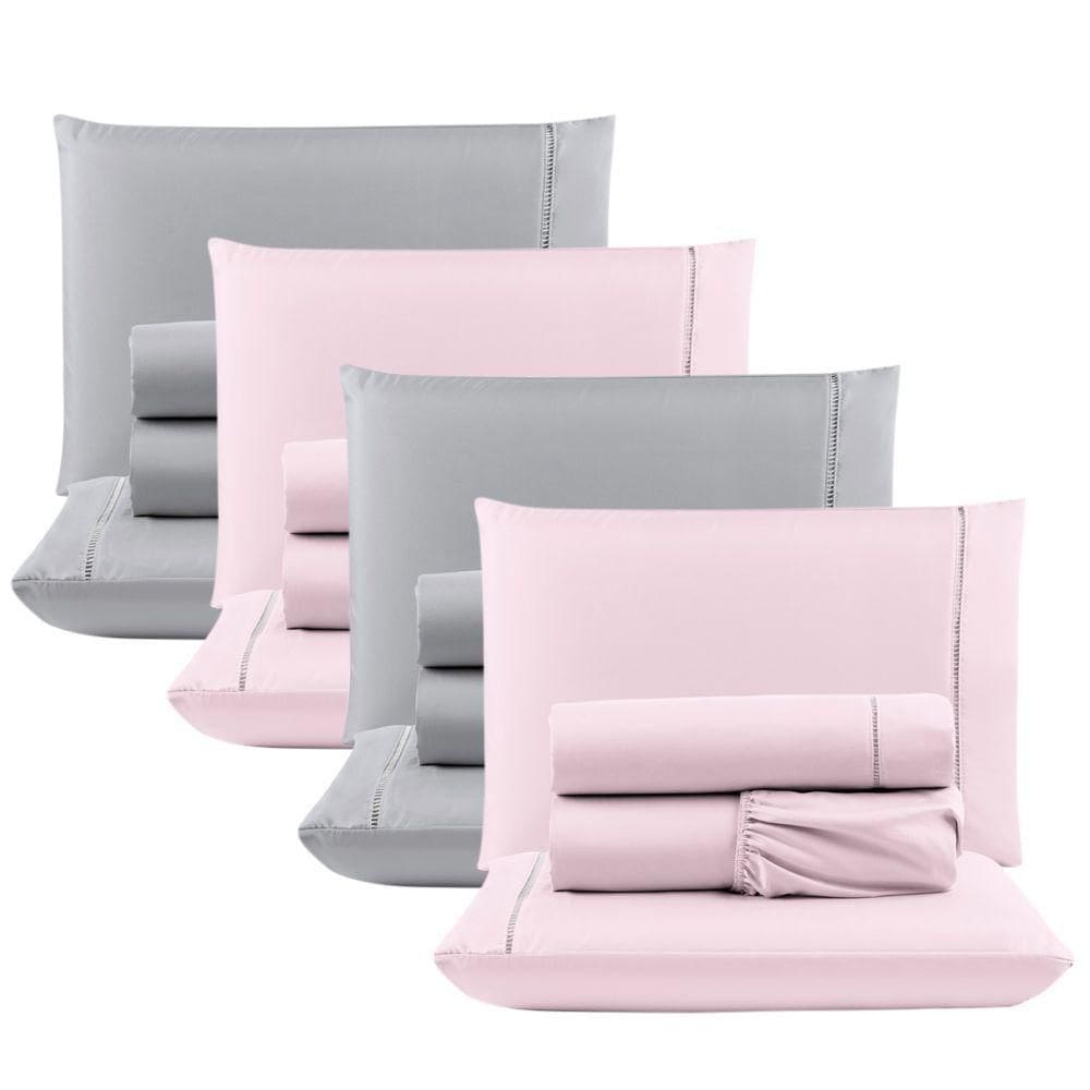 Kit 4 Jogos Cama Lençol Casal 400 Fios 4 Peças Rosa + Cinza