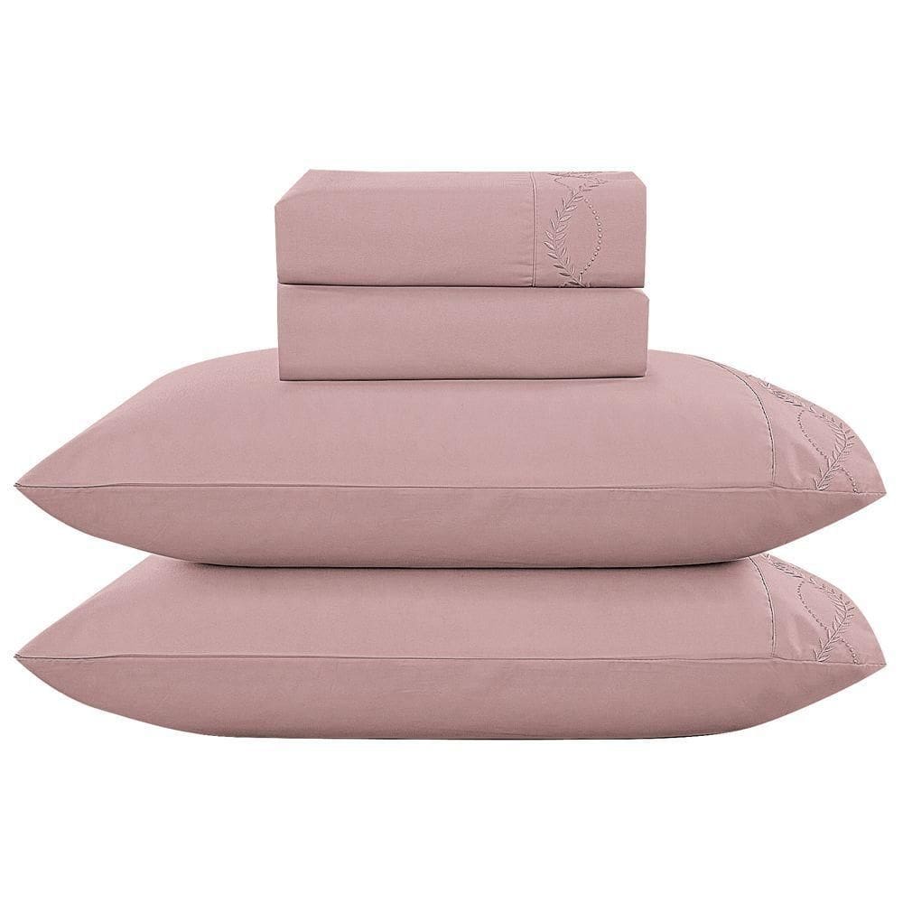 Jogo Cama Lençol Casa Scarpa Merit King Bordado Coroa De Louros Percal 300 Fios 4 Peças - Roxo Malva