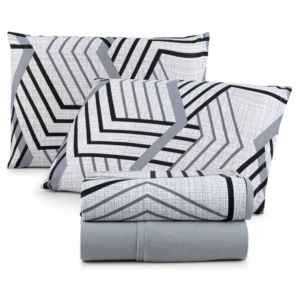 Jogo Cama Lençol Casa Scarpa Sonnet Casal Padrão Malha Estampada Algodão 4 Peças - Geométrico - Cinza