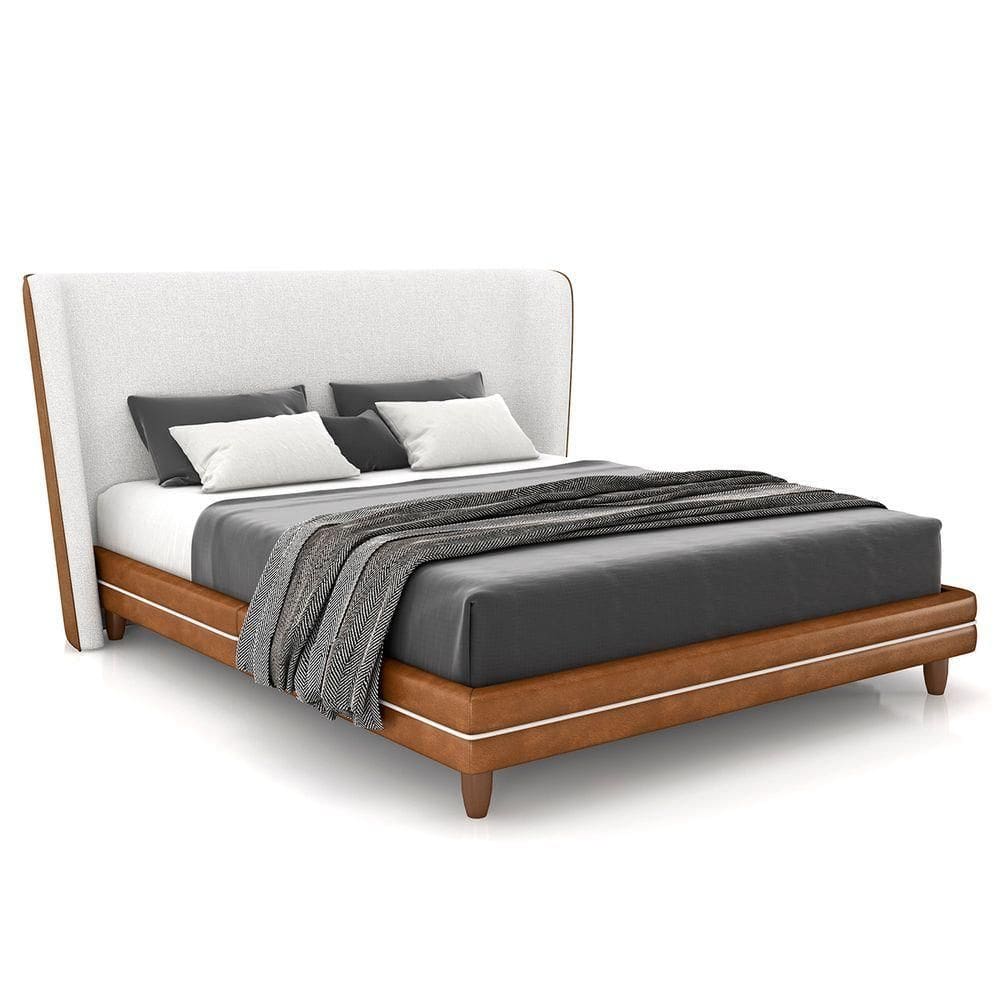 Cama Queen 160cm Com Cabeceira Many P02 Bouclê Off/caramelo - Mpozenato