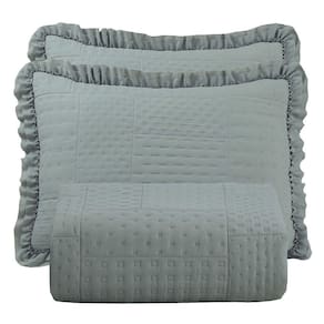 Colcha Babado Queen Fluffy 3 Peças s 100% Poliéster Cinza