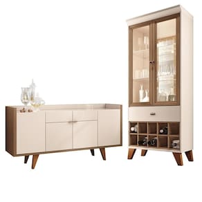 Conjunto Decorativo Cristaleira Adega E Buffet Balcão Andorra/albâni Off White/castanho G26