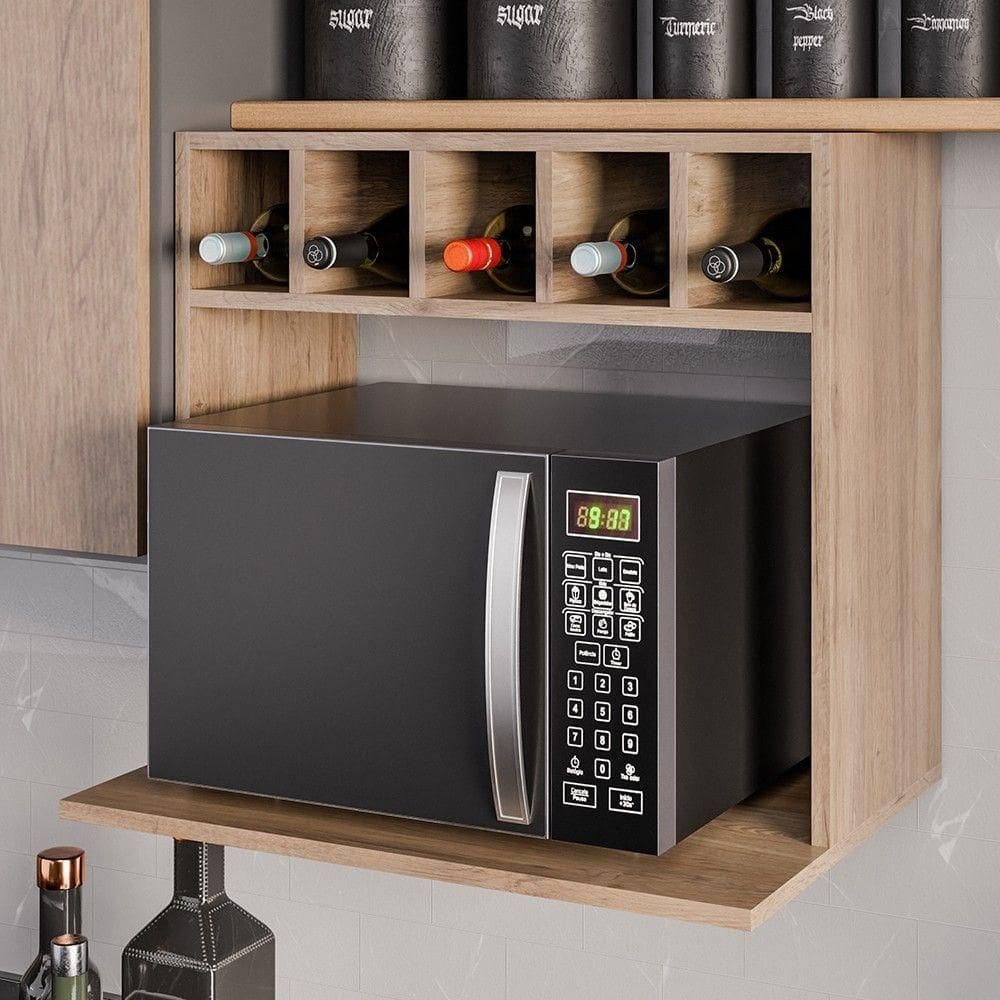 Suporte Micro-ondas Forno Armário Aéreo Com Adega 60cm Lótus Z34 Freijó - Mpozenato