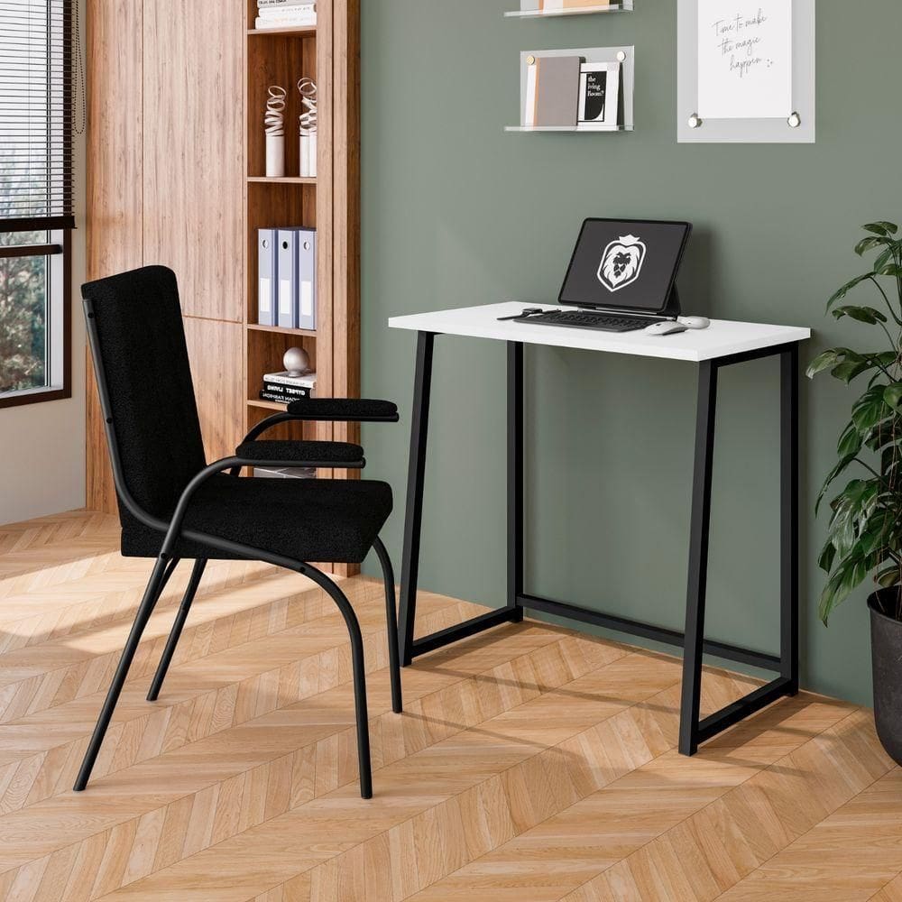 Mesa Escrivaninha Dobrável Para Notebook Aço Fit Preto/branco