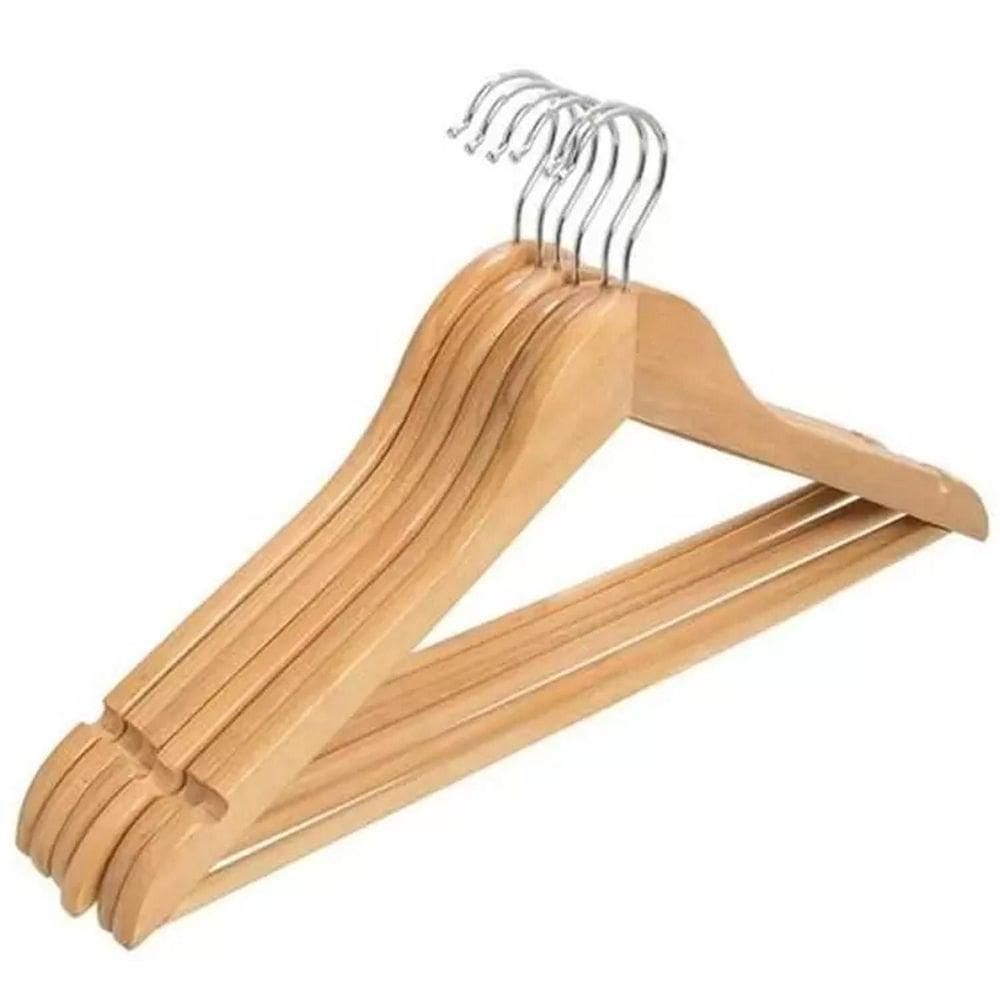 Kit 6 Cabides Madeira Marfim Com Verniz P Roupas Pesadas