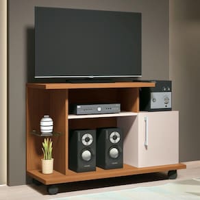 Rack Bancada De Tv 26 Pol 100cm Smart Off White/cinamomo - Hb Móveis