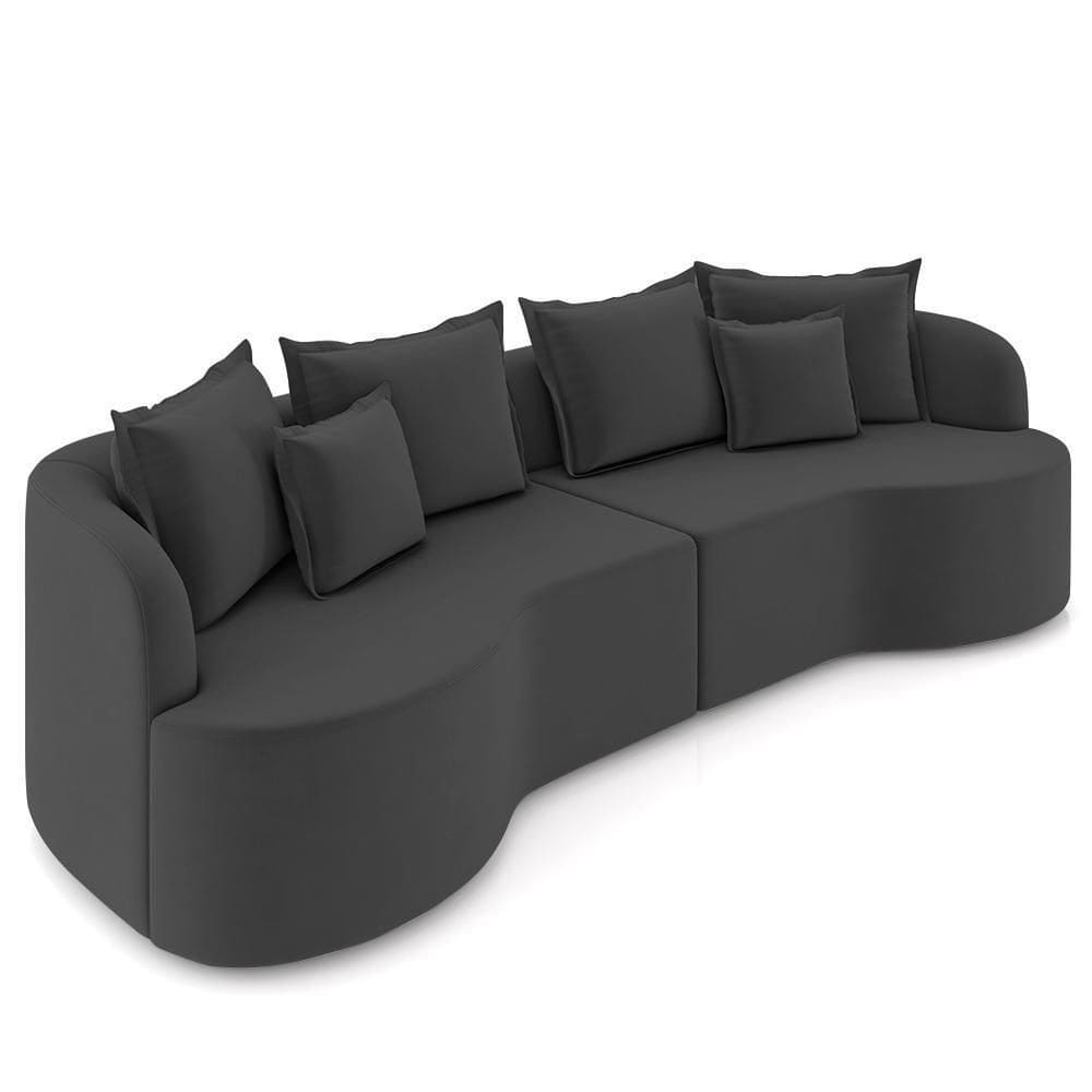 Sofá 3 Lugares 230cm Orgânico Quito K04 Veludo Cinza Escuro - Mpozenato