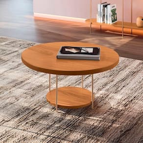 Mesa De Centro Redonda Mdf Pés Metálicos Sky Cinamomo - Hb Móveis