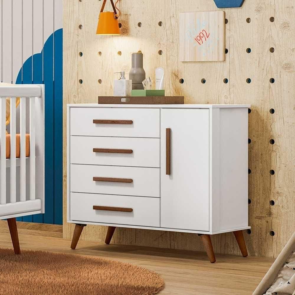 Comoda Sapateira 1 Porta 4 Gavetas Que Encanto Retro Branco Acetinado
