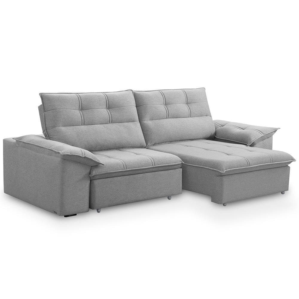 Sofá Retrátil Reclinável 3 Lugares Sala De Estar 225cm Camões F04 Linho Cinza - Lyam Decor