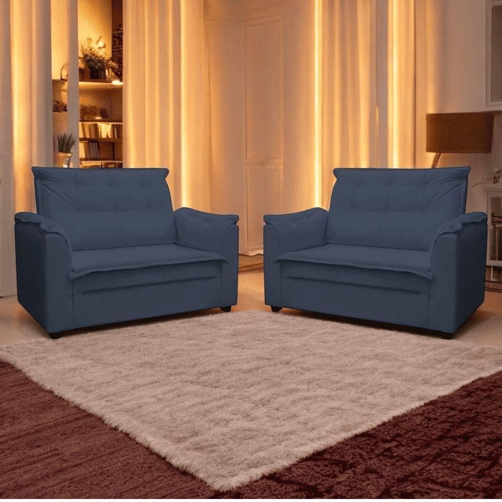 Kit 02 Sofás 2 Lugares Namoradeira Marrocos 1,40m Sala De Tv Estar Recepção Suede Azul Marinho Mabe Magazine