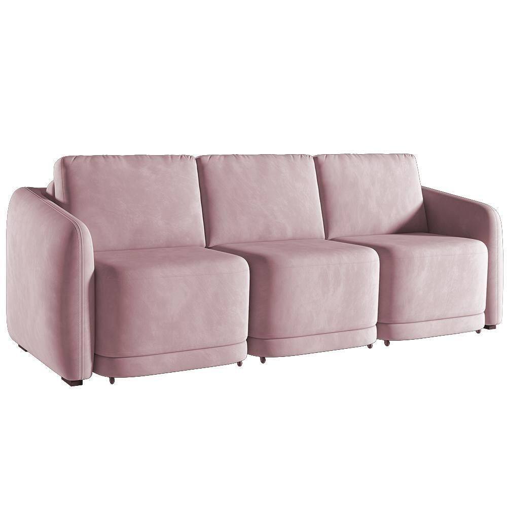 Sofá Cama Casal Para Sala 276cm Polska K04 Veludo Rosê - Mpozenato
