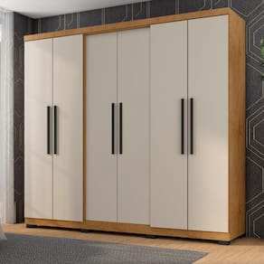 Guarda Roupa Diamante 6 Portas E 4 Gavetas Araplac 6000-50 Freijó Baunilha Brilho