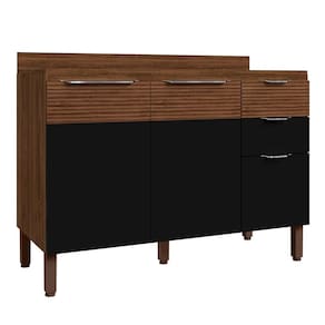 Balcão Cozinha E Tampo 120cm 3 Portas Dora Z06 Nogueira/preto - Mpozenato