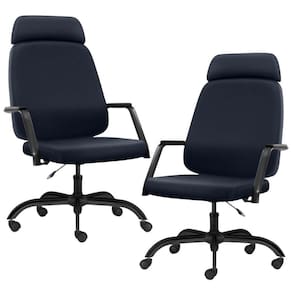 Kit 02 Cadeiras De Escritório Giratória Com Apoio De Cabeça Hub F02 Sintético Azul - Lyam Decor