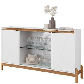 Balcao Buffet 50528 Porta De Vidro 168cm Branco Cedro Dcasa Branco Cedro