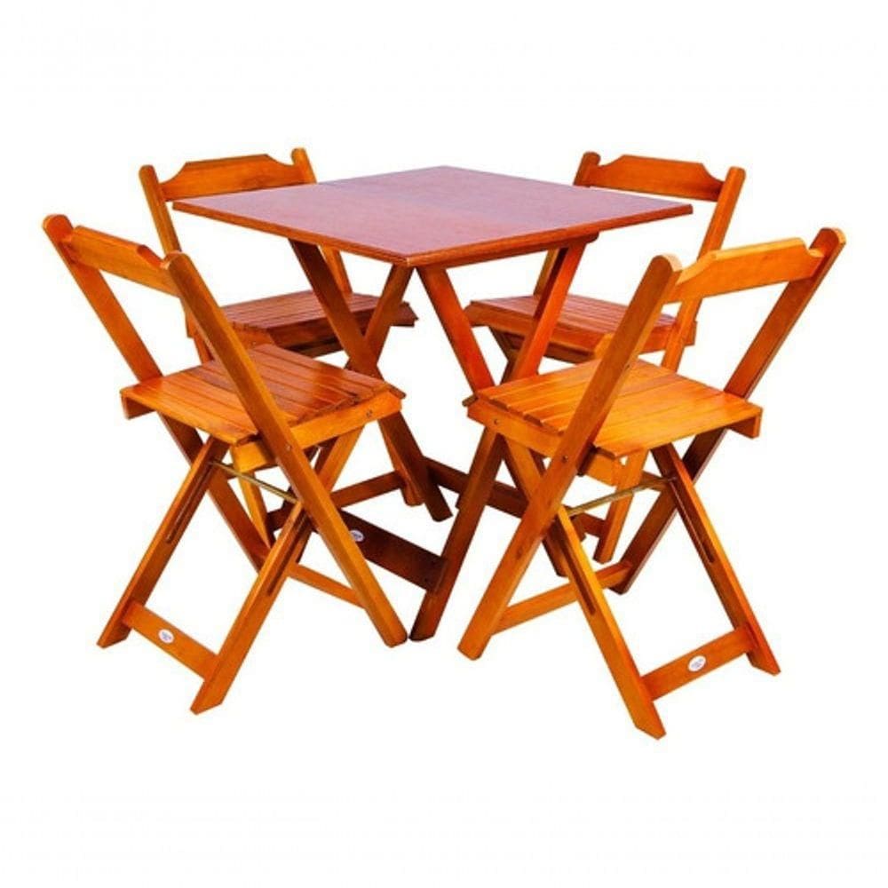 Jogos Conjuntos Mesa Bar Dobrável Madeira 70x70 Com 4 Cadeiras Mel