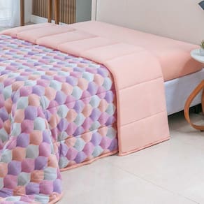 Edredom Cobertor Casa Scarpa Sonnet King Malha Estampada Dupla Face Algodão - Mosaico - Salmão