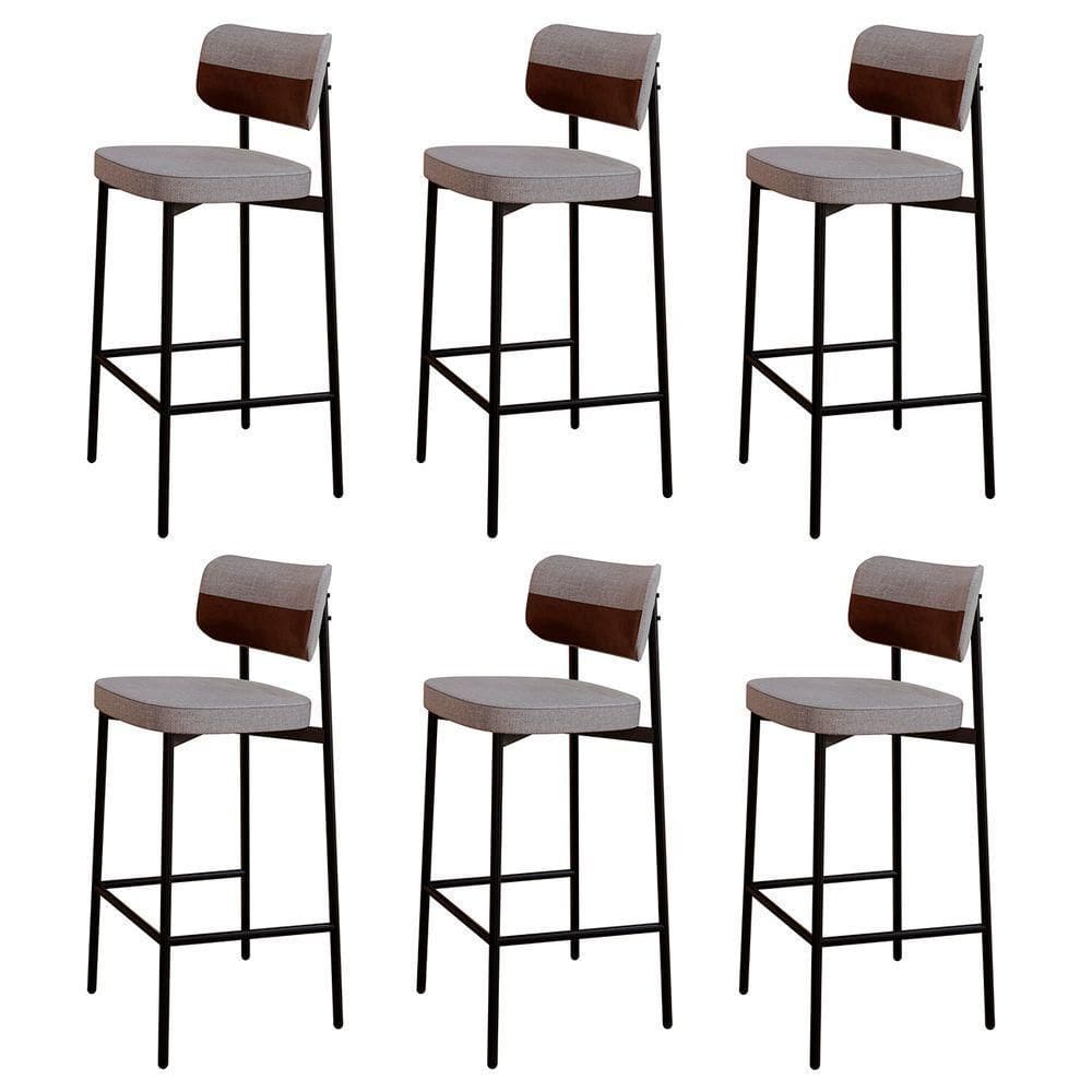 Banqueta Alta Bar Estofada Kit 6 Ella M25 Linho Cinza Cl-whisky - Mpozenato